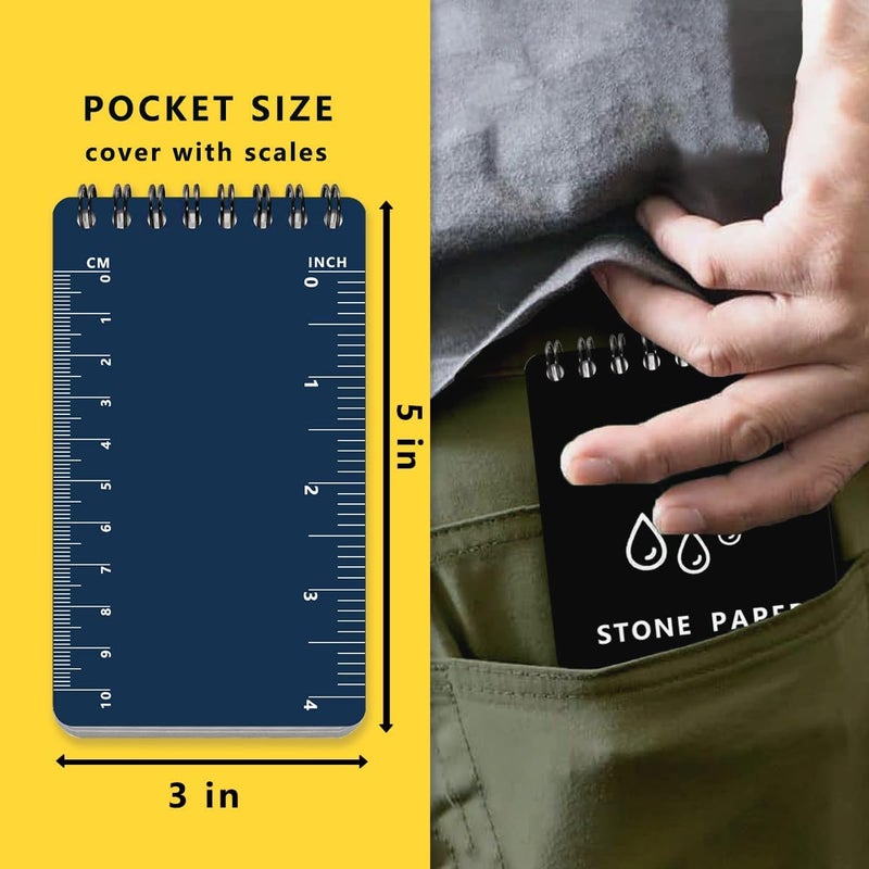 RENBEN 4PCS Weatherproof Spiral Notebook 3x5 Inch with Stone Graph Paper and PVC Cover, Small Pocket Notebook A7, All-Weather Steno Pads for Outdoor Field Adventure (Blue, 4 Pack) - Image 5